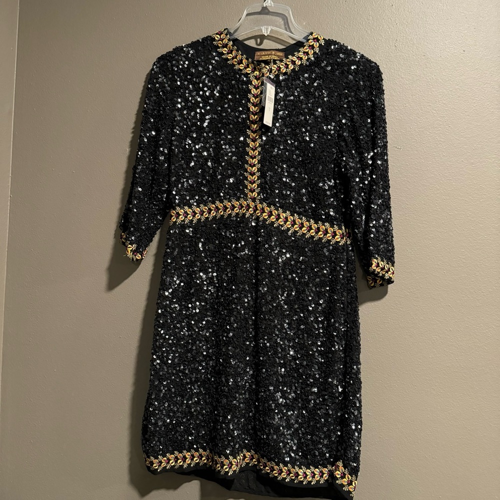 Anthropologie Varun Bahl Beaded Black Formal Dress Size Small